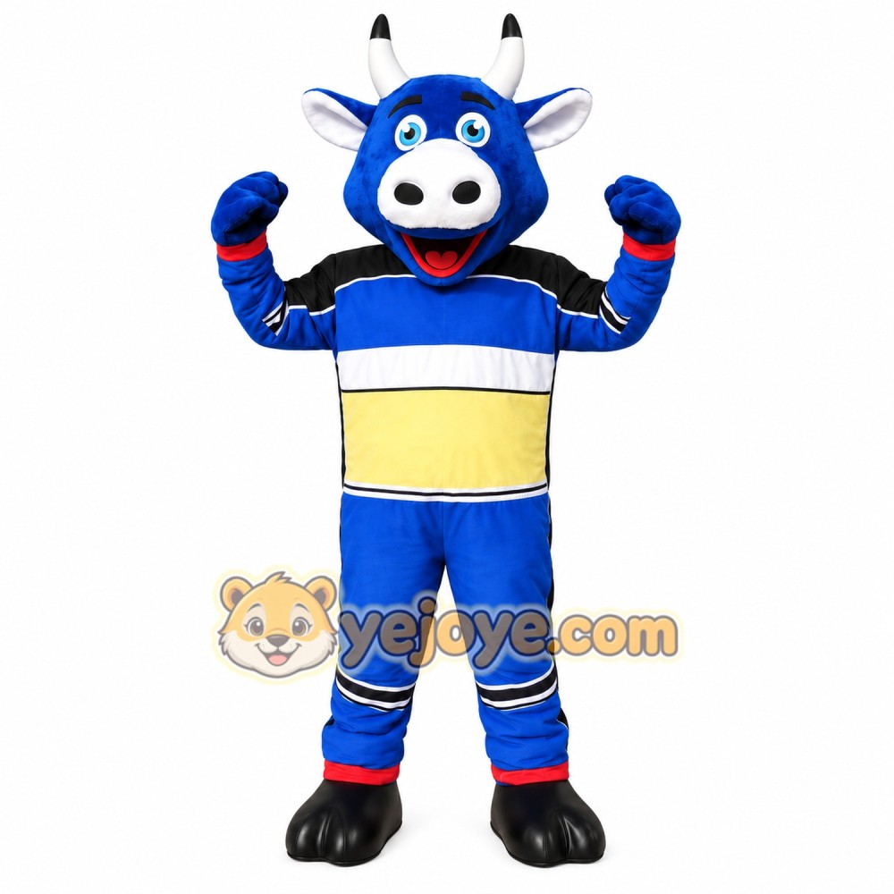Blue Sports Bull Mascot Costume Blue Sports Bull Mascot Costume