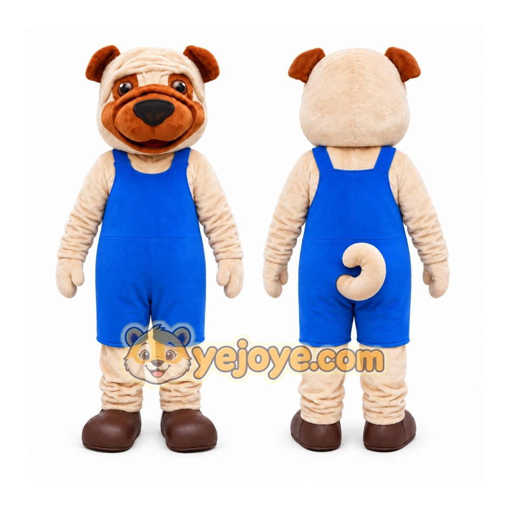 Blue Overalls Dog Mascot Costume