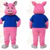 Pink Pig Blue Shirt Mascot Costume