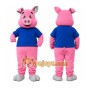 Pink Pig Blue Shirt Mascot Costume