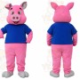 Pink Pig Blue Shirt Mascot Costume