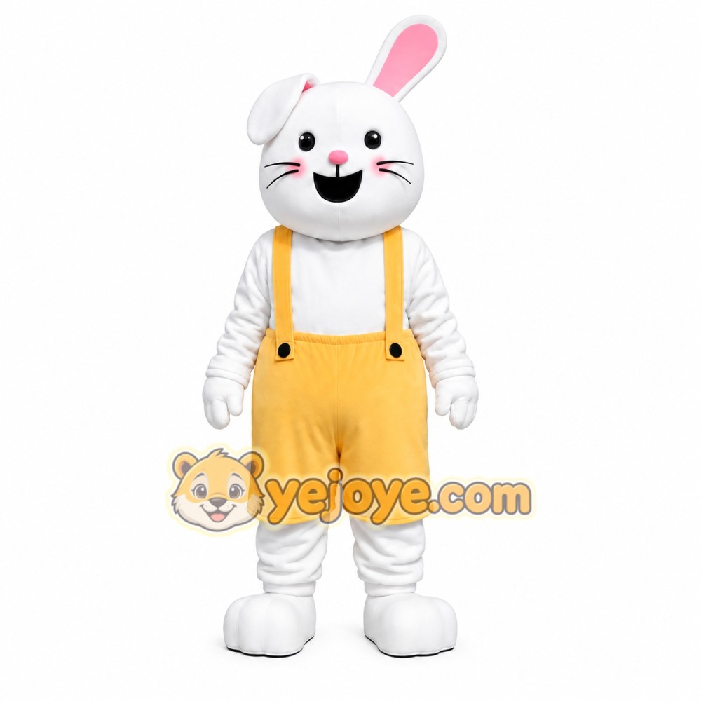 White Rabbit Overalls Mascot Costume White Rabbit Overalls Mascot Costume