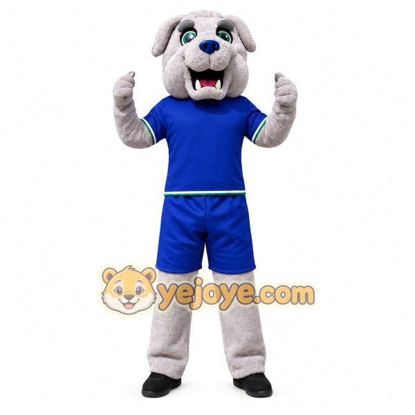 White Dog Blue Suit Mascot Costume