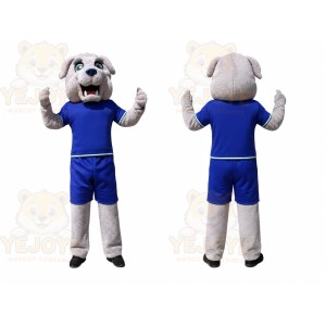 White Dog Blue Suit Mascot Costume