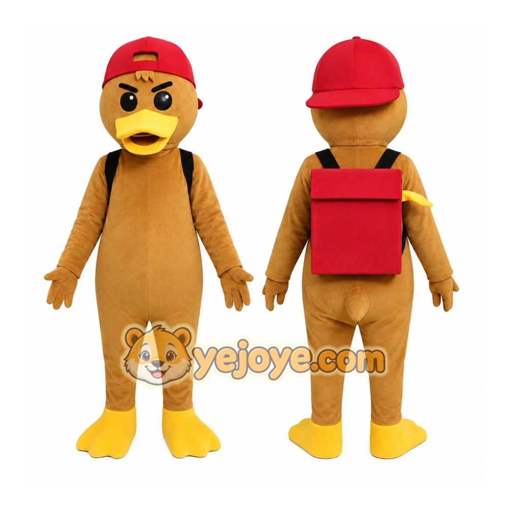 Tan Backpack Duck Mascot Costume Tan Backpack Duck Mascot Costume