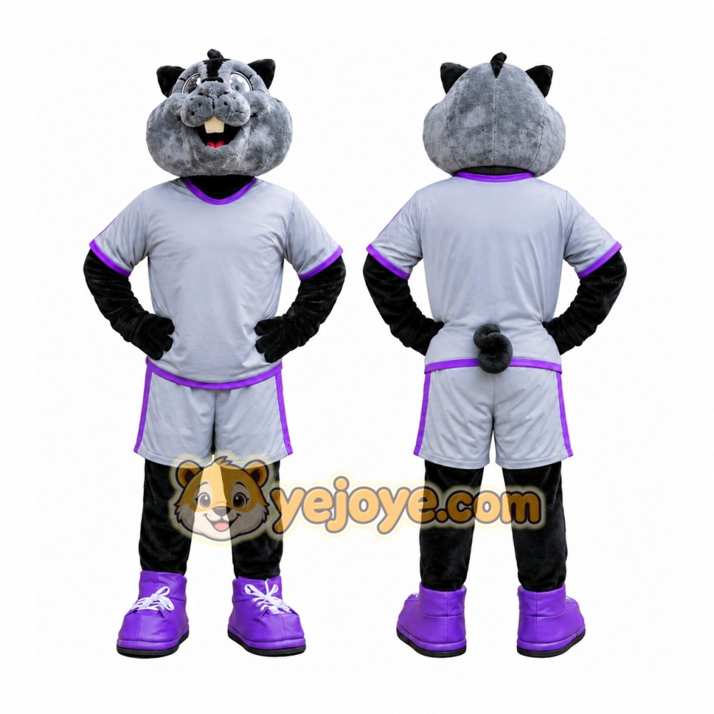 Gray Hippo Purple Shirt Mascot Costume