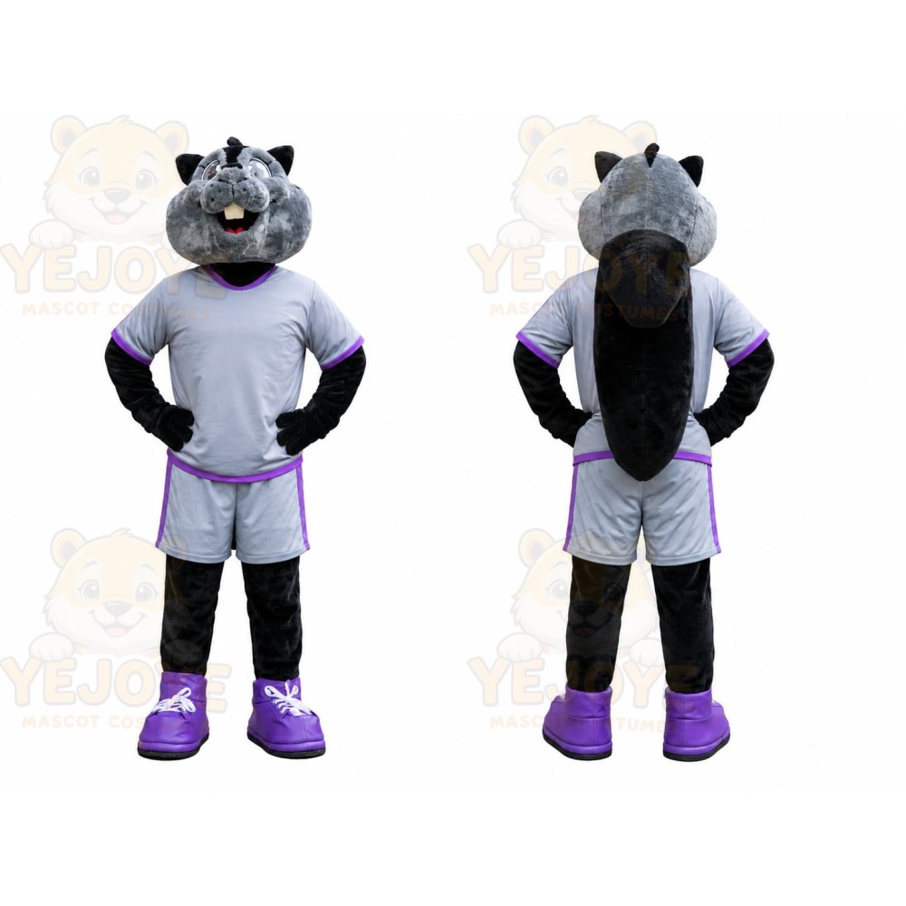 Gray Hippo Purple Shirt Mascot Costume