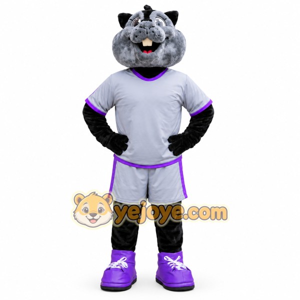 Gray Hippo Purple Shirt Mascot Costume