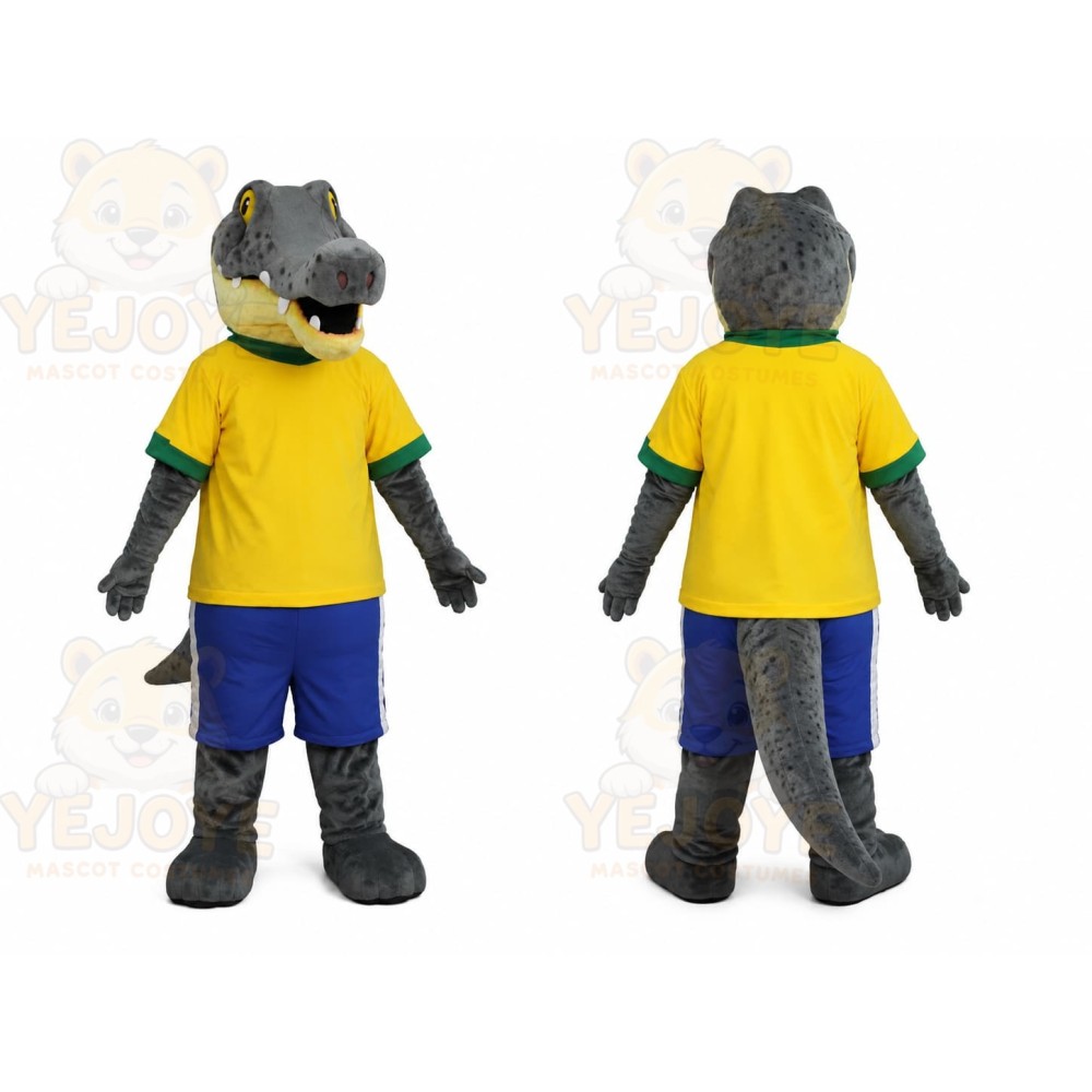 Gray Animal Yellow Shirt Crocodile Mascot Costume