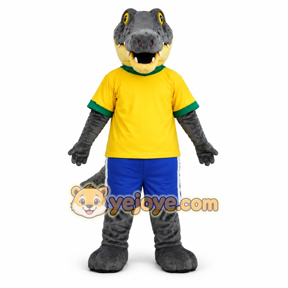 Gray Animal Yellow Shirt Crocodile Mascot Costume Gray Animal Yellow Shirt Crocodile Mascot Costume