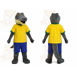 Gray Animal Yellow Shirt Crocodile Mascot Costume