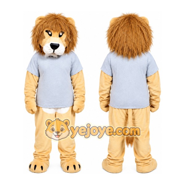 Tan Lion Overalls Mascot Costume