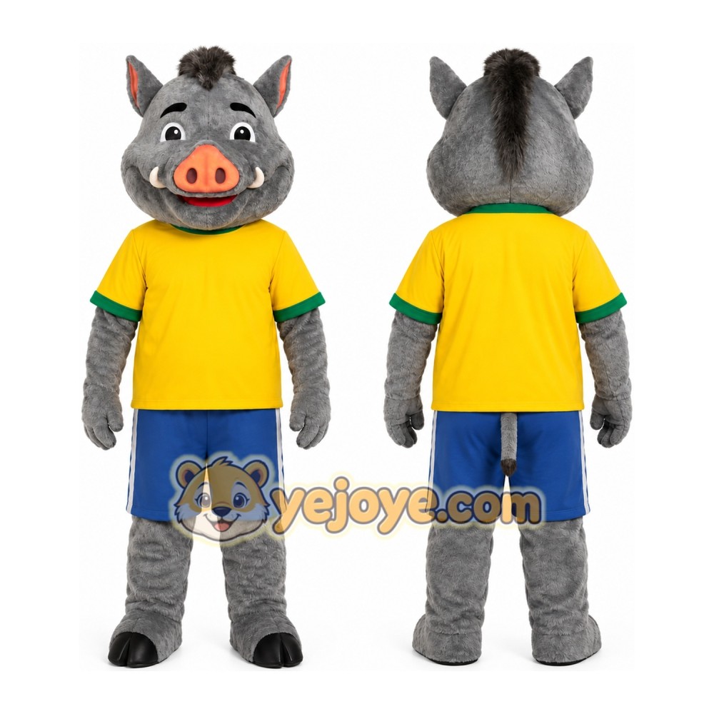 Gray Pig Yellow Shirt Mascot Costume Gray Pig Yellow Shirt Mascot Costume