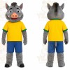 Gray Pig Yellow Shirt Mascot Costume