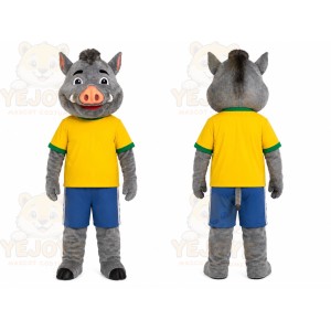 Gray Pig Yellow Shirt Mascot Costume