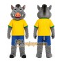 Gray Pig Yellow Shirt Mascot Costume