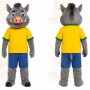 Gray Pig Yellow Shirt Mascot Costume