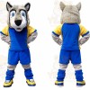 Gray Husky Blue Suit Mascot Costume