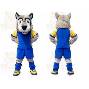 Gray Husky Blue Suit Mascot Costume