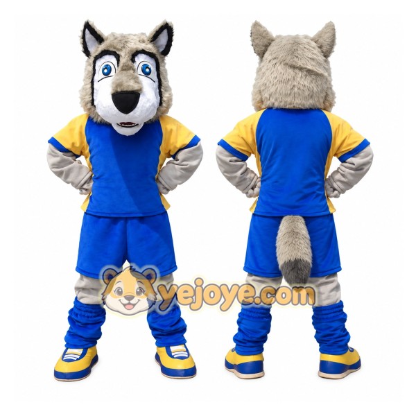 Gray Husky Blue Suit Mascot Costume
