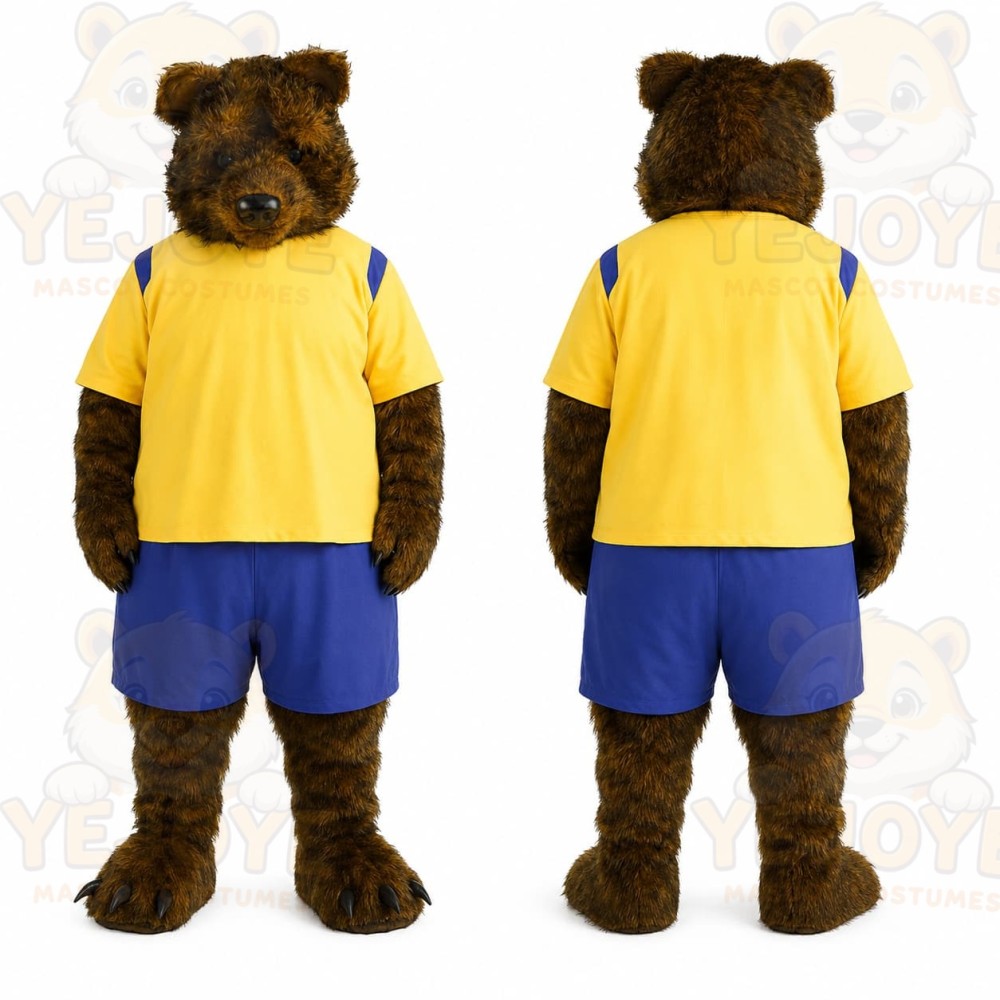 Brown Bear Yellow Shirt Mascot Costume