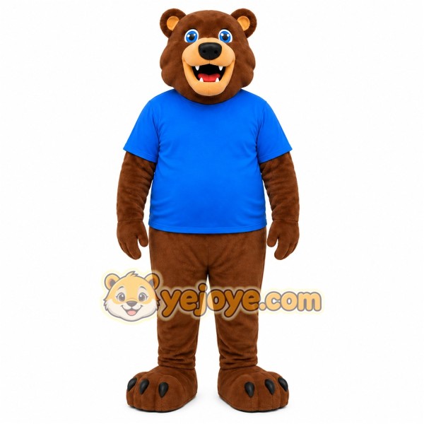 Brown Bear Blue Shirt Mascot Costume