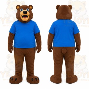 Brown Bear Blue Shirt Mascot Costume