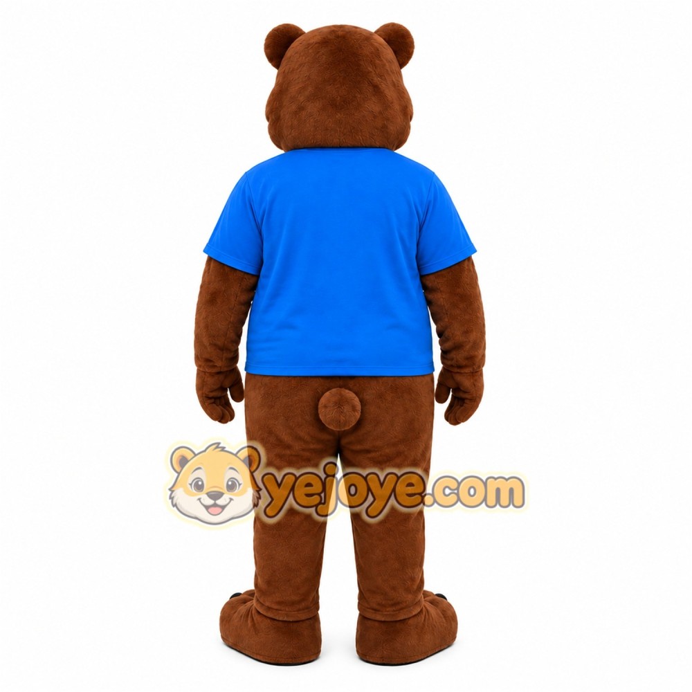 Brown Bear Blue Shirt Mascot Costume Brown Bear Blue Shirt Mascot Costume