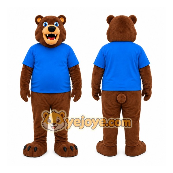 Brown Bear Blue Shirt Mascot Costume