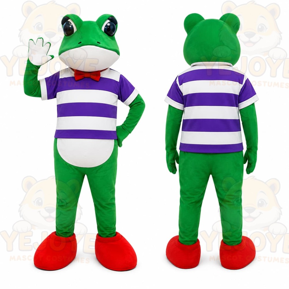 Green Frog Striped Mascot Costume