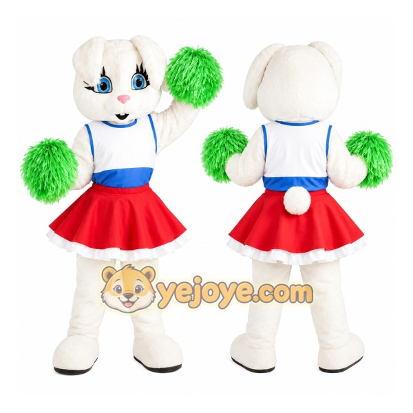 White Cheerleader Rabbit Mascot Costume