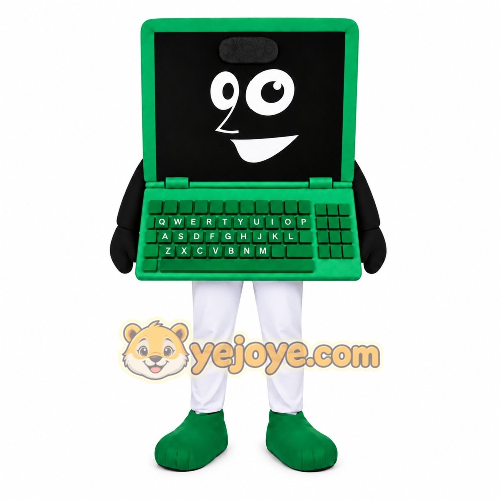 Green Laptop Mascot Costume Green Laptop Mascot Costume