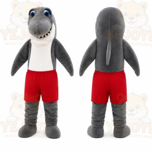 Gray Shark Red Shorts Mascot Costume