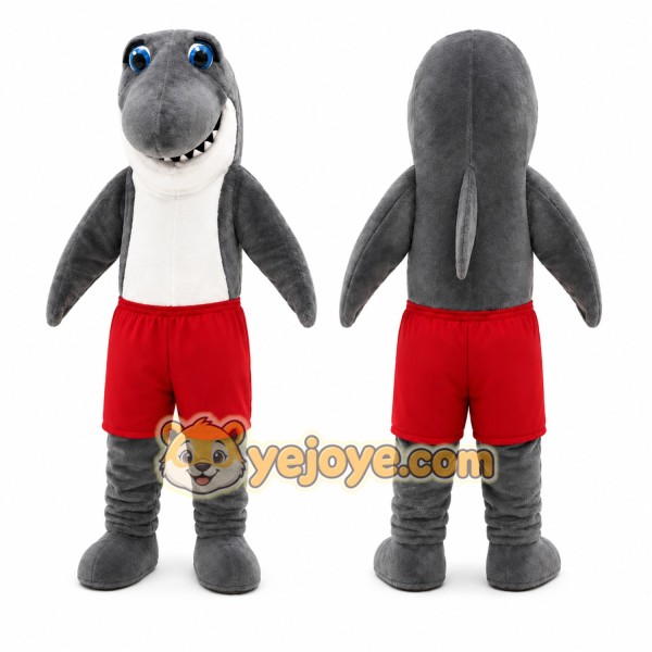 Gray Shark Red Shorts Mascot Costume