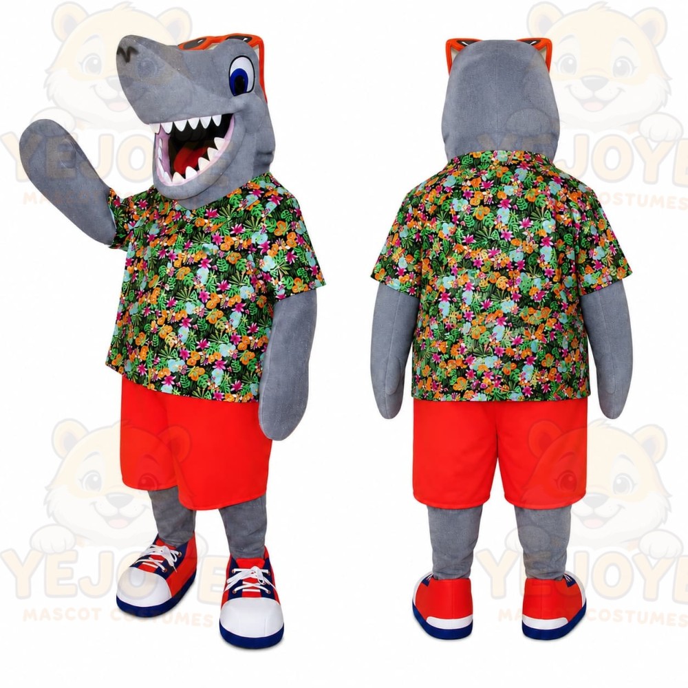 Gray Shark Floral Shirt Mascot Costume