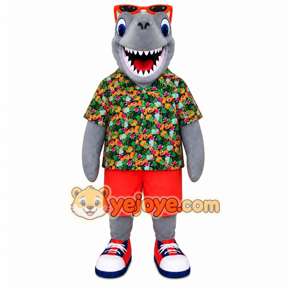 Gray Shark Floral Shirt Mascot Costume