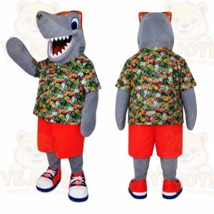Gray Shark Floral Shirt Mascot Costume