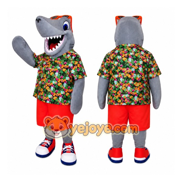Gray Shark Floral Shirt Mascot Costume