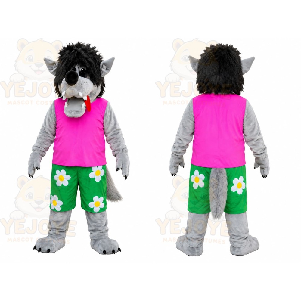 Gray Wolf Pink Shirt Mascot Costume