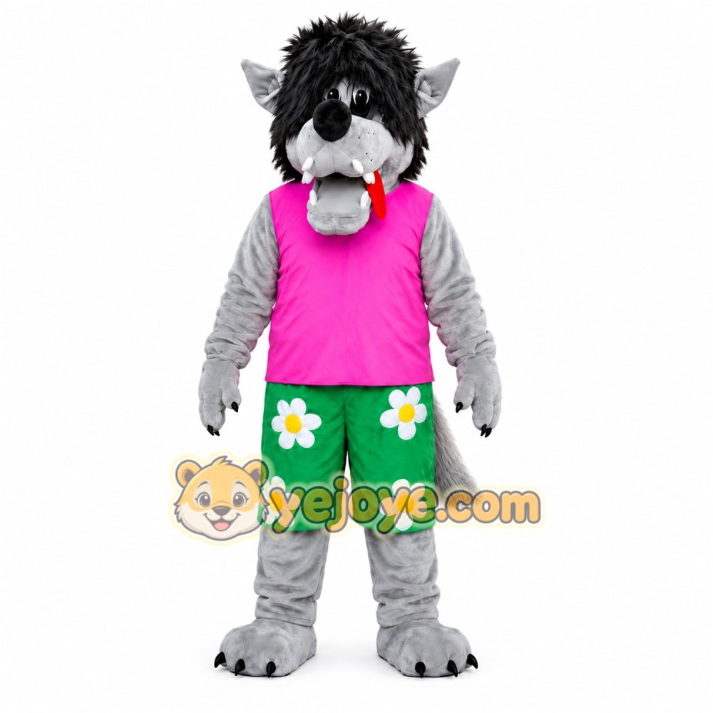 Gray Wolf Pink Shirt Mascot Costume Gray Wolf Pink Shirt Mascot Costume