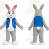 Gray Rabbit Blue Shirt Mascot Costume