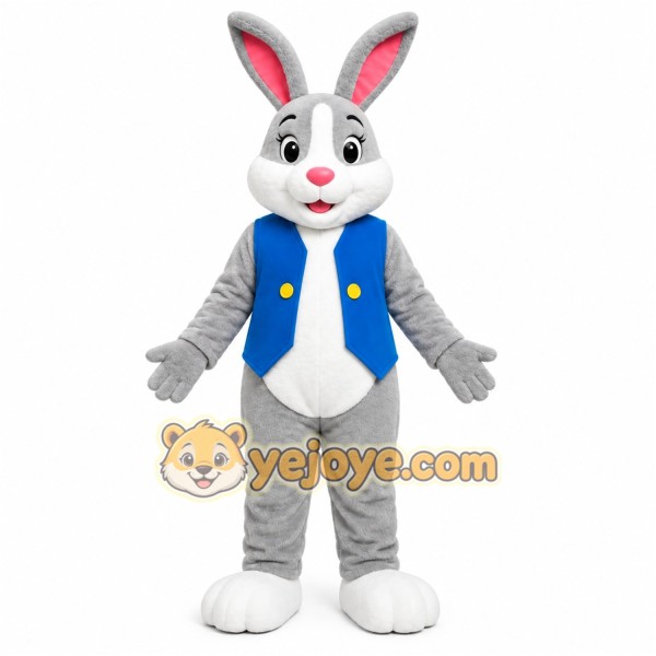 Gray Rabbit Blue Shirt Mascot Costume Gray Rabbit Blue Shirt Mascot Costume