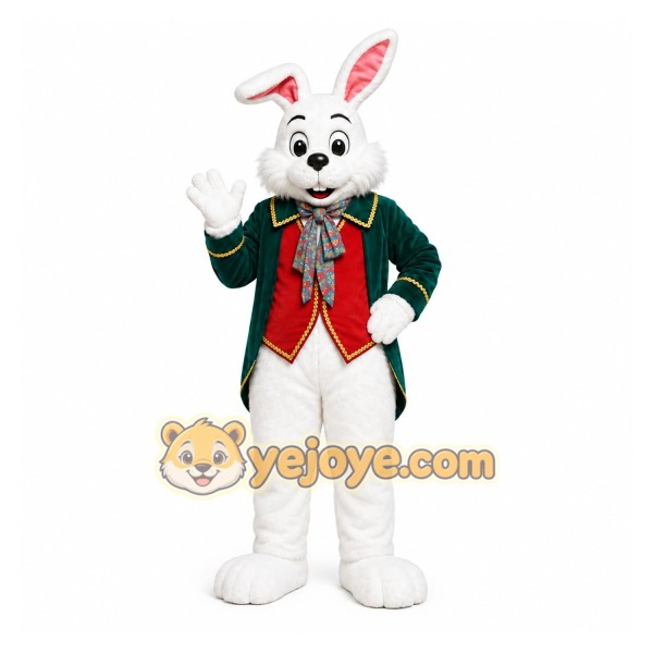 White Rabbit Green Coat Mascot Costume White Rabbit Green Coat Mascot Costume