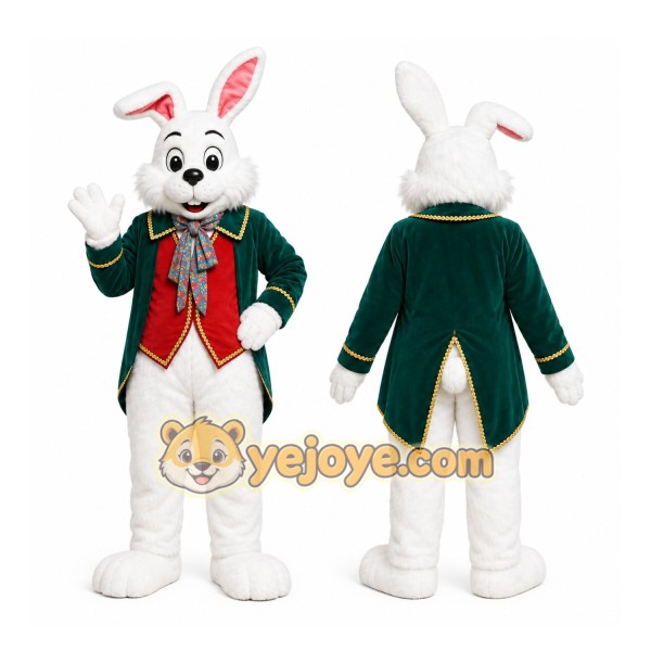 White Rabbit Green Coat Mascot Costume