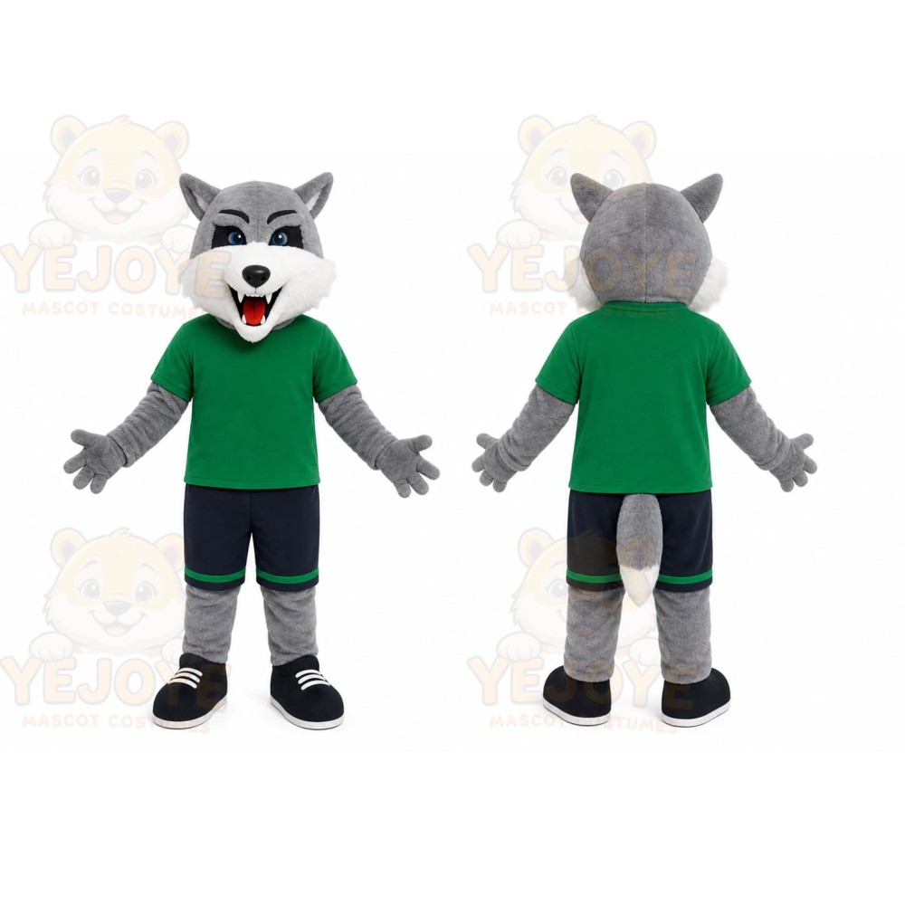 Gray Wolf Green Shirt Mascot Costume