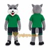 Gray Wolf Green Shirt Mascot Costume Gray Wolf Green Shirt Mascot Costume