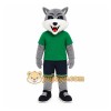 Gray Wolf Green Shirt Mascot Costume Gray Wolf Green Shirt Mascot Costume