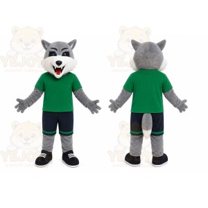 Gray Wolf Green Shirt Mascot Costume