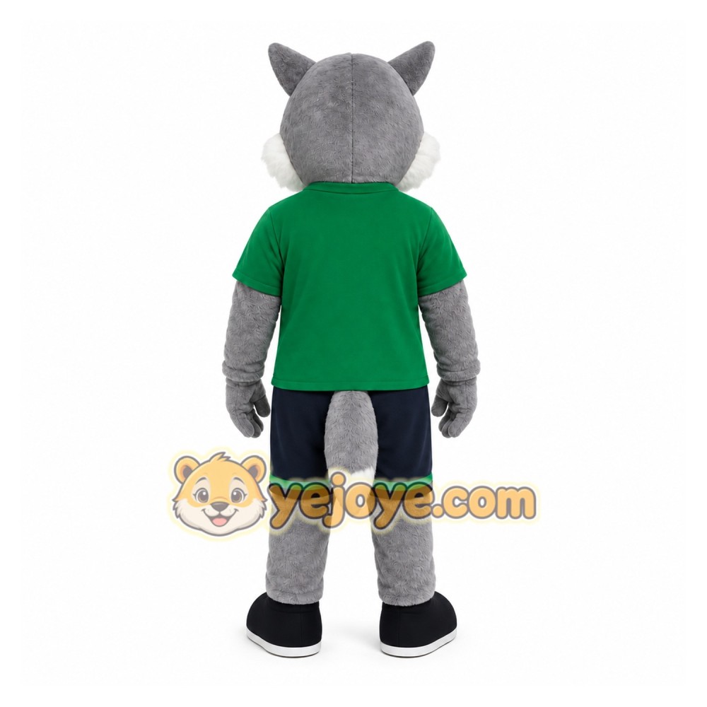Gray Wolf Green Shirt Mascot Costume Gray Wolf Green Shirt Mascot Costume