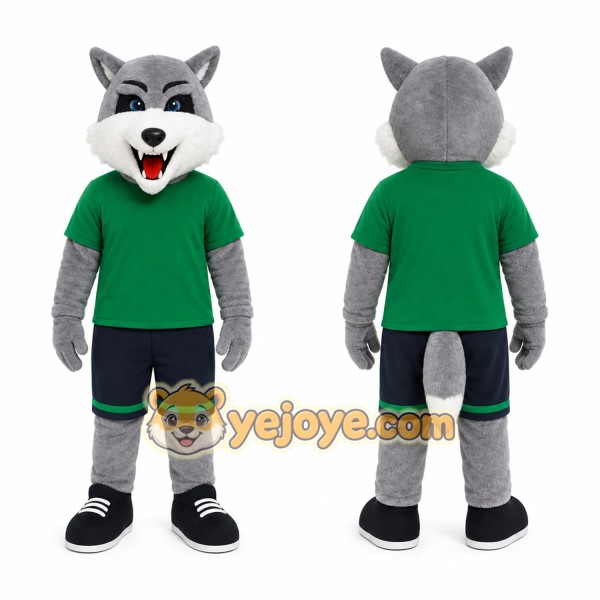 Gray Wolf Green Shirt Mascot Costume